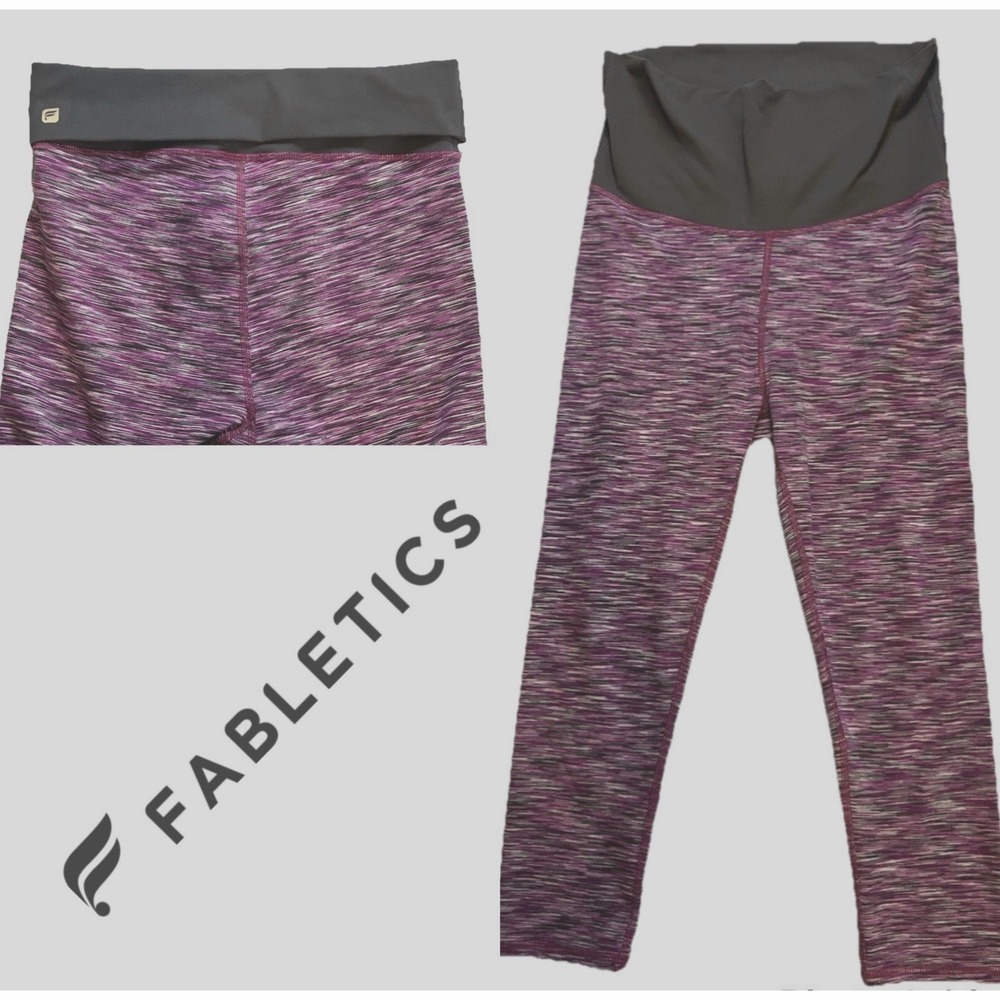 Fabletics XS - Define PowerHold -Purple Gray Space Dye Print Capri Crop Leggings
